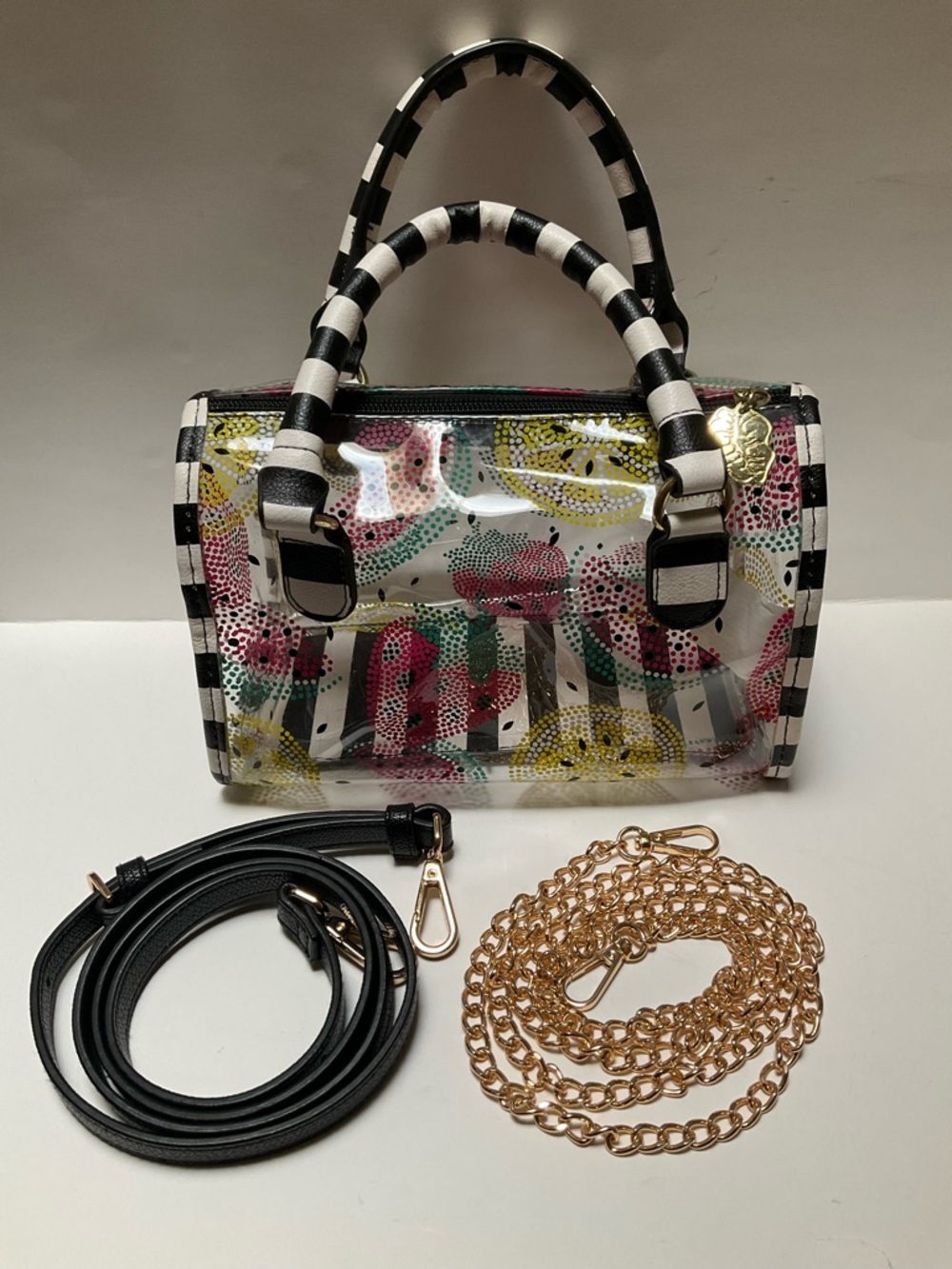 LUV Betsey transparent handbag watermelon black & white Stripes Summer Clear - Picture 9 of 9